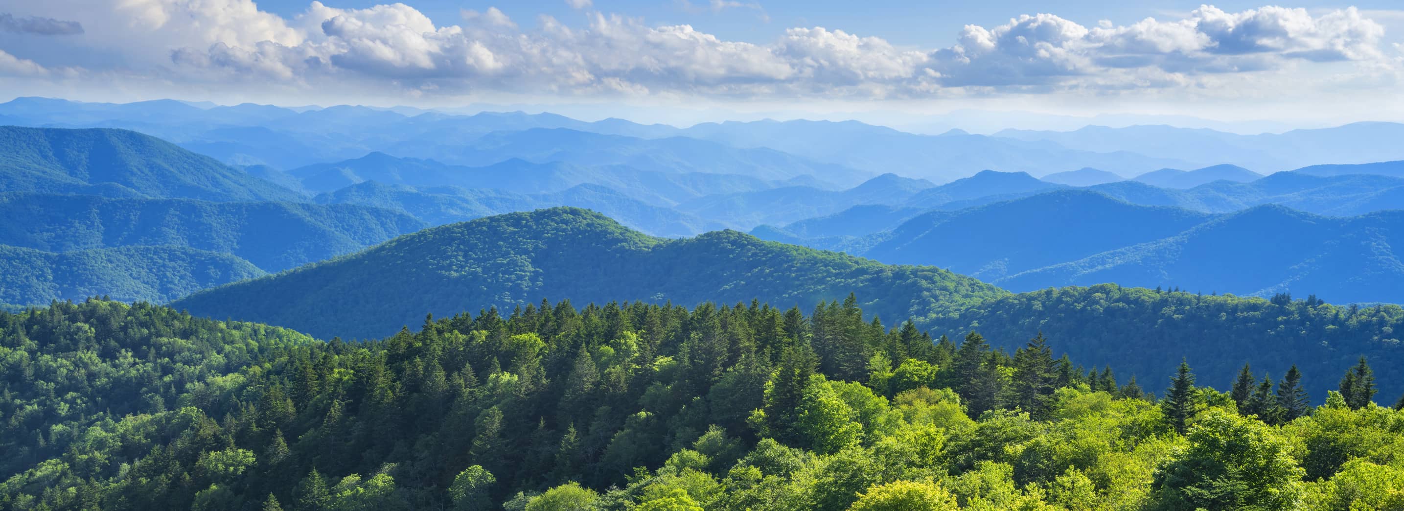 A panoramic view of the Smoky Mountains from the Blue Ridge Parkway.