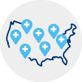 An illustrated icon of the contiguous U.S. with map markers