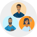 An illustrated icon of three medical professionals