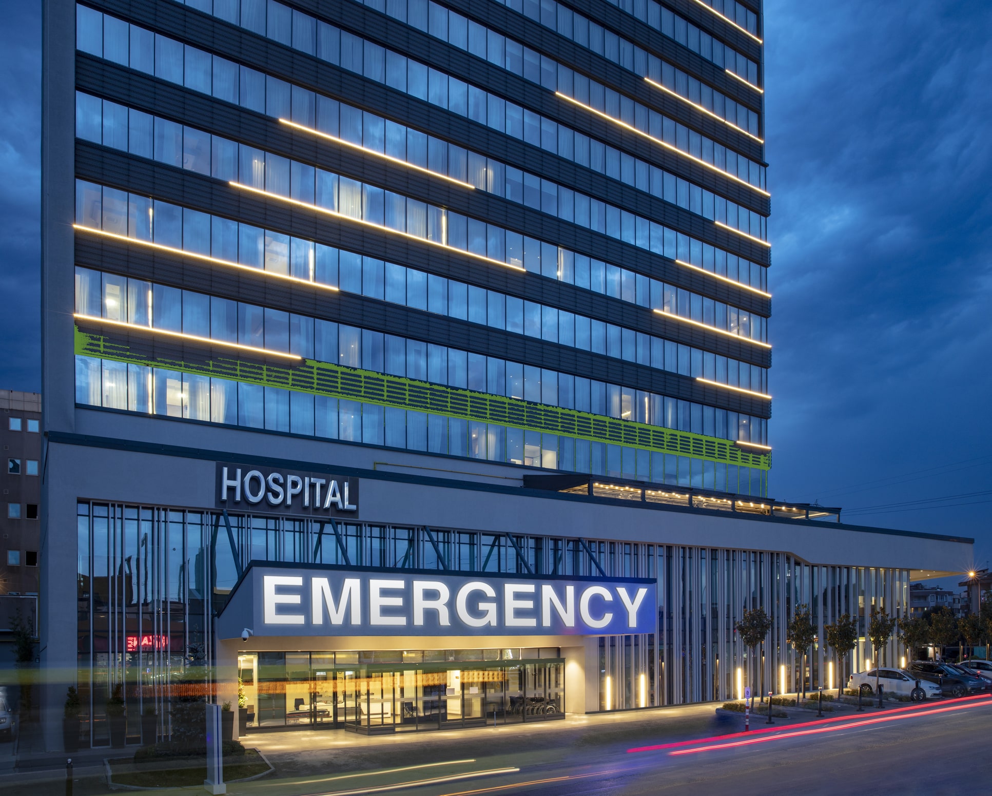 front of multi-level hospital front of multi-level hospital