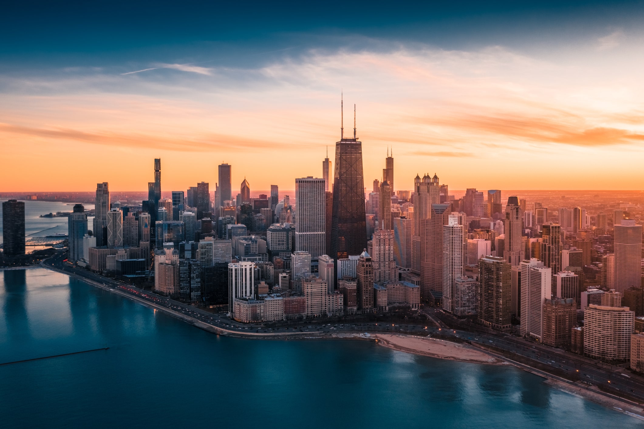 Chicago downtown skyline at dusk Chicago downtown skyline at dusk