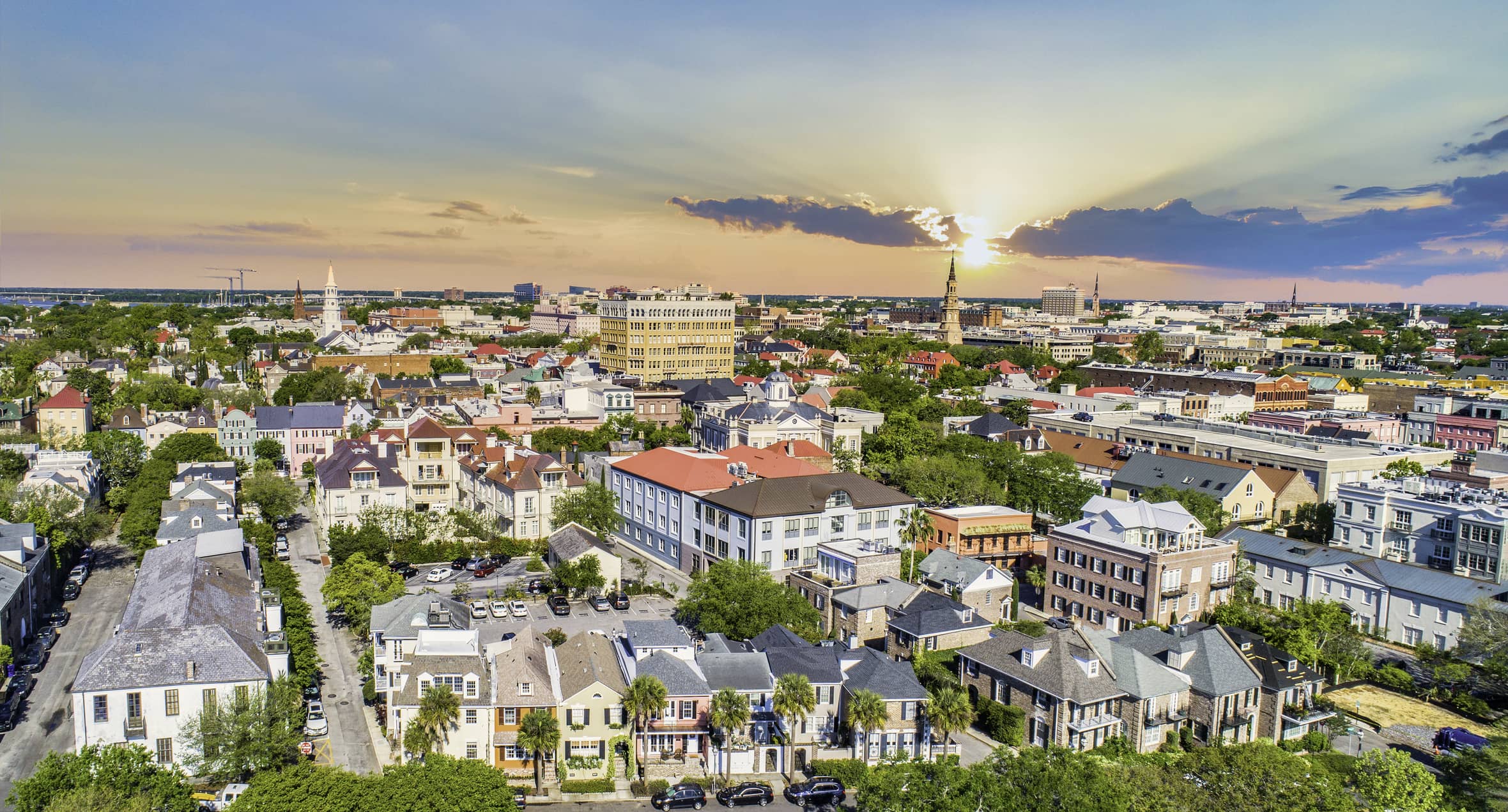 Aerial shot of downtown city in South Carolina Aerial shot of downtown city in South Carolina